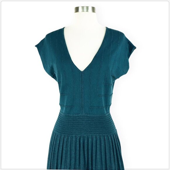 Max Studio Legion Blue Teal Textured Cap Sleeve Sweater Dress New NWT Size L - Picture 4 of 6
